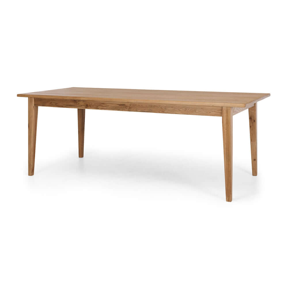 
                      
                        Tuscan dining table made of solid smoked oak with a polished finish and straight legs, ideal for elegant dining.
                      
                    