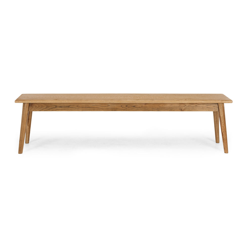 
                      
                        Reeves Bench - 180 in solid smoked oak with natural grain and tapered legs, polished finish for a soft-touch feel.
                      
                    