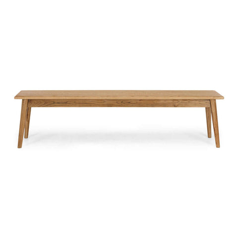 Reeves large smoked-oak dining bench, angled view