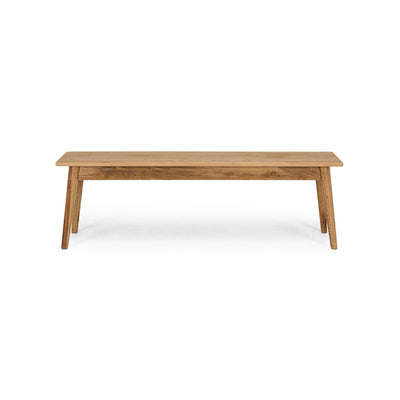 Reeves Dining Bench crafted from smoked oak with tapered legs, showcasing natural grain and polished finish for style and durability.