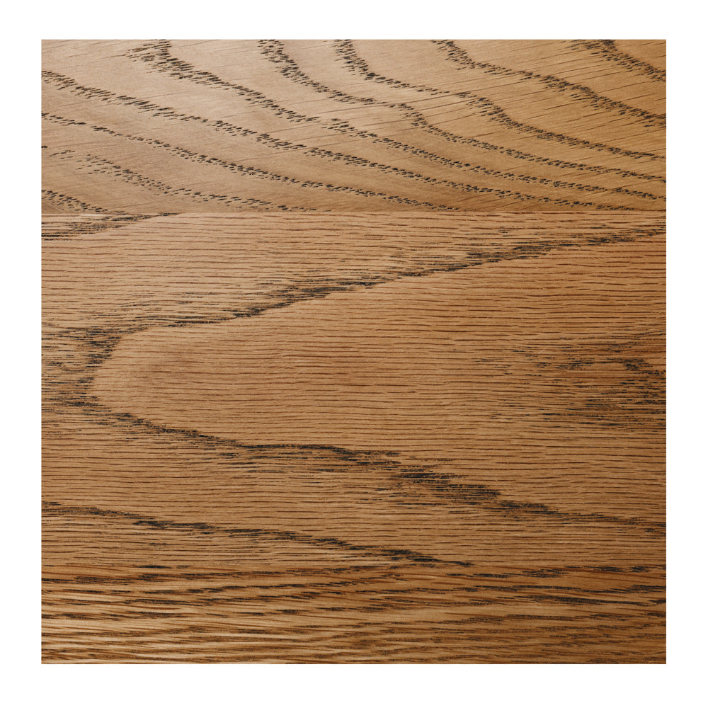 
                      
                        Close-up of solid smoked oak wood grain and texture on the Reeves Dining Bench featuring its natural, polished finish.
                      
                    