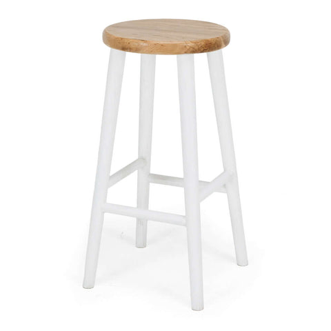 Rye Rustic White solid-oak bar stool, angled view