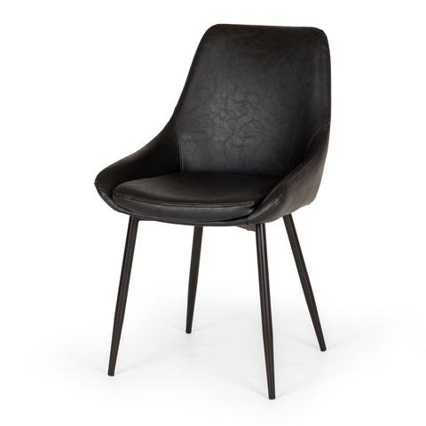 Black Bari dining chair with stitched leather-look upholstery, front angled view