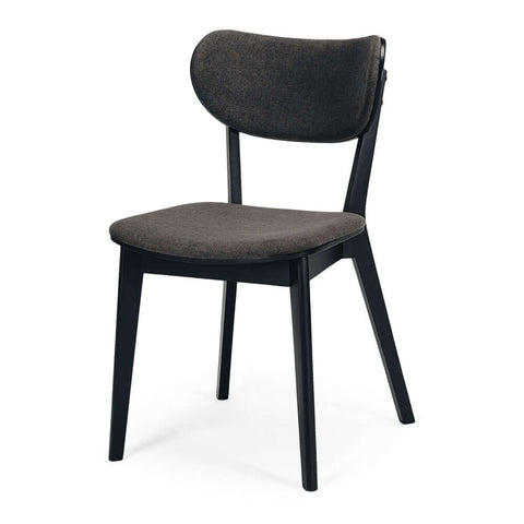 Zurich black oak dining chair with dark grey upholstered seat, angled view