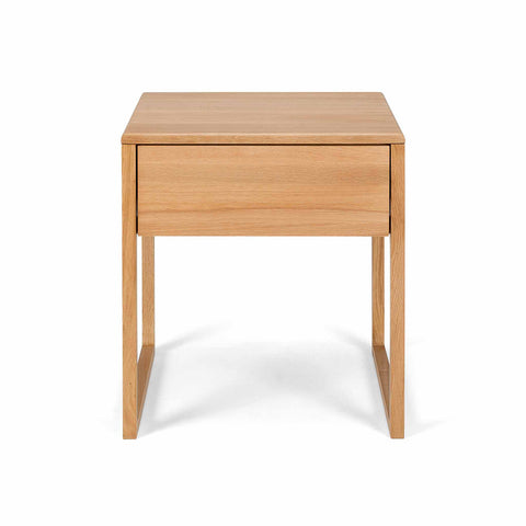 Avalon natural oak side table with storage drawer, view 1