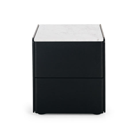 Cube black oak bedside table with a Carrara marble top