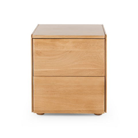Natural oak Cube bedside table with two push-to-open drawers, view 1