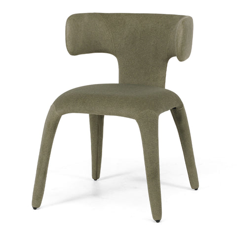 Be-til Juice olive green upholstered dining chair, angled front view