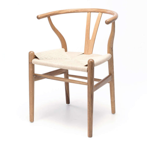 Natural oak Wishbone dining chair with a natural woven rope seat