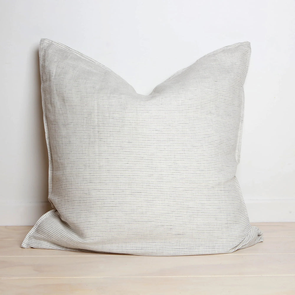 French Flax Linen Euro Pillowcase - Charcoal Stripe