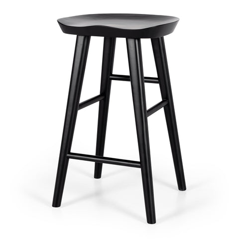 Fuji black oak bar stool with a gently contoured seat
