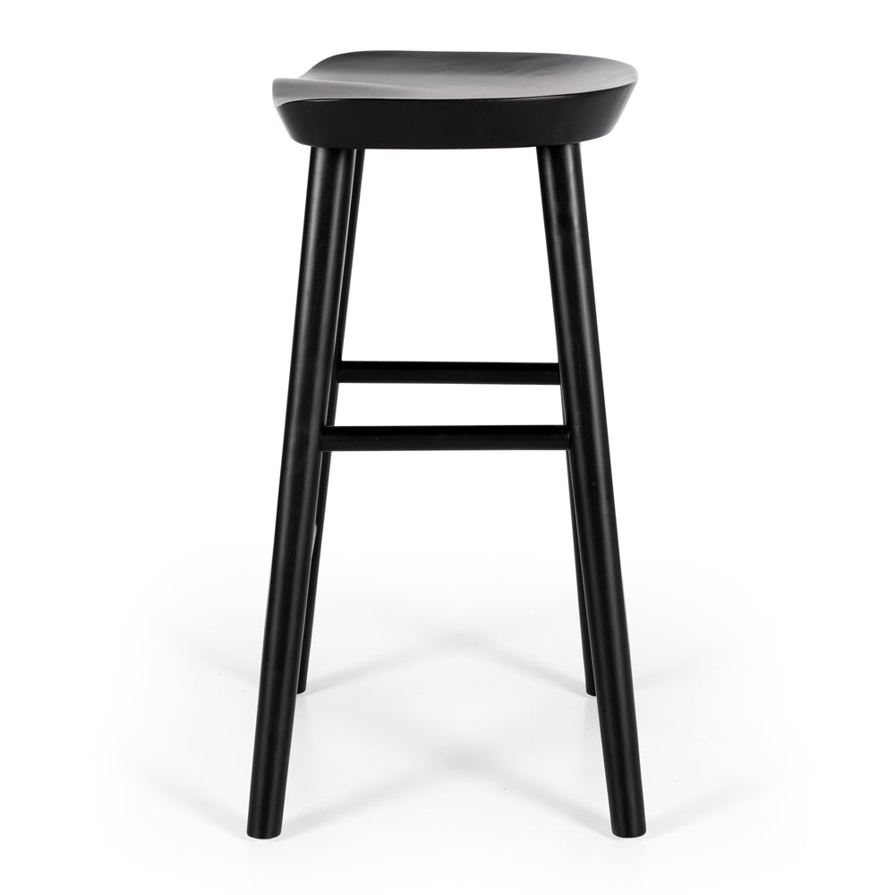 
                      
                        Fuji bar stool with ergonomic design and sleek black A-line legs, inspired by a Swiss tractor seat, offers retro flair and comfort.
                      
                    