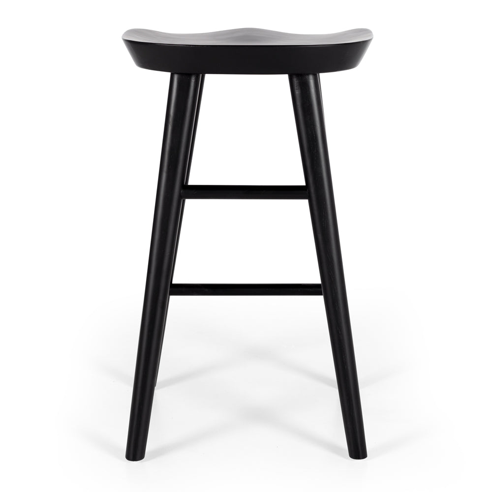 
                      
                        Fuji Bar Stool with sleek black A-line legs and ergonomic seat, blending rustic chic and modern elegance, featuring a front footrest.
                      
                    