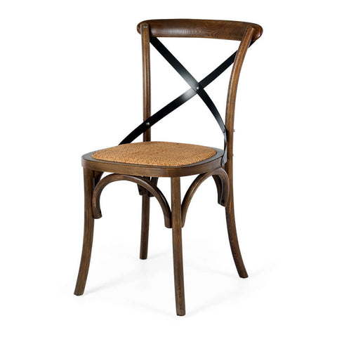 Deep oak Villa oak X-back dining chair with rattan seat, angled front view