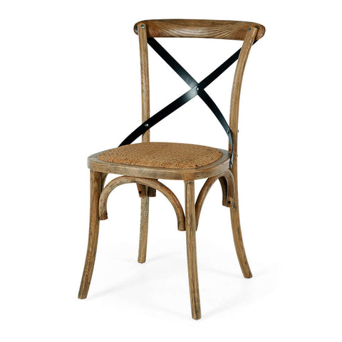 Smoked oak Villa oak X-back dining chair with rattan seat, angled front view