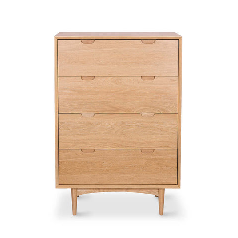 Oslo four-drawer oak chest, angled front view