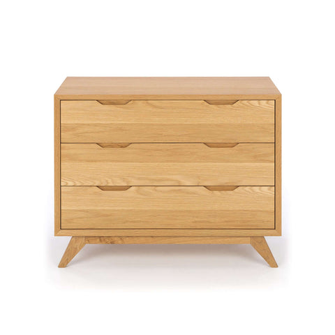 Norway wide oak chest of drawers, angled front view
