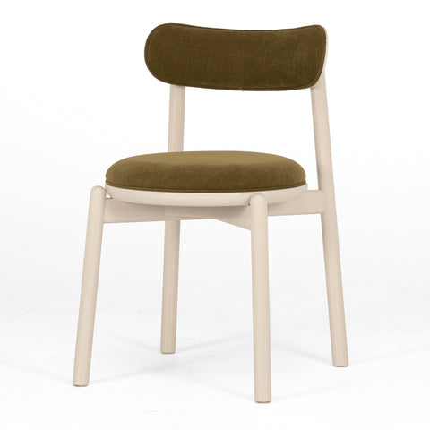 Mr Lee vanilla and olive upholstered dining chair, angled front view
