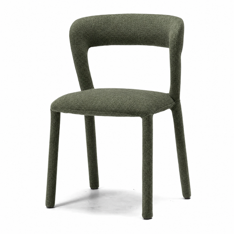 Munich pickle green upholstered dining chair, angled front view