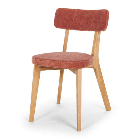 Prego dining chair in Amber Rose with an open back and natural ash legs