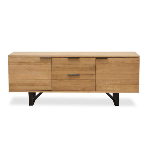 New Yorker oak sideboard with black steel base, front view