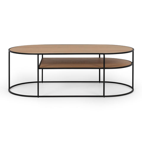 Deco natural oak coffee table with open shelf