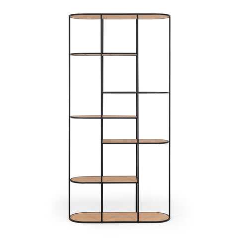 Deco natural oak and metal bookcase, product view