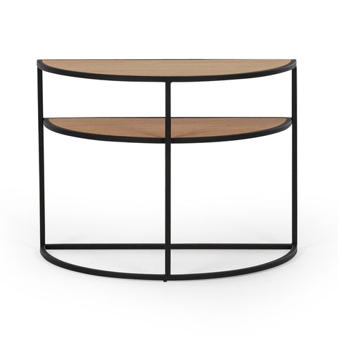 Deco natural oak side table with open shelf