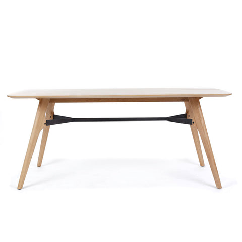 Flow medium oak dining table, front angled view