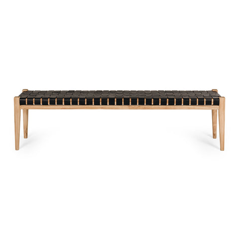 Indo Black woven leather bench, front view