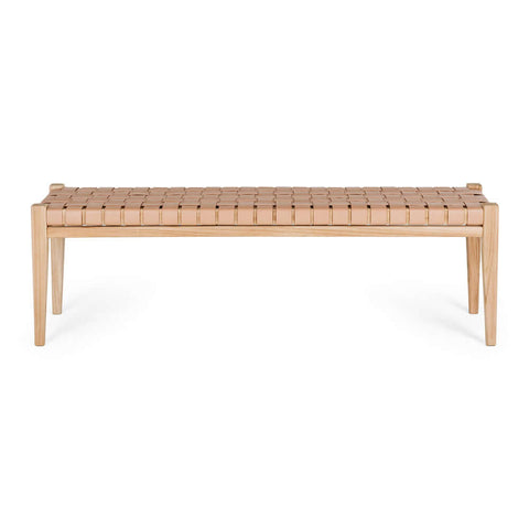 Indo Plush Pink woven leather bench, front view