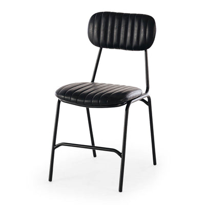 Datsun Chair in black with vintage industrial design, padded stitched seat reminiscent of iconic car, retro style furniture