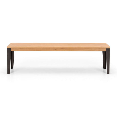Karel oak and metal dining bench, angled front view