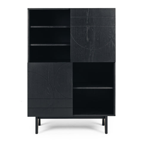 Etch black oak display cabinet with arched doors