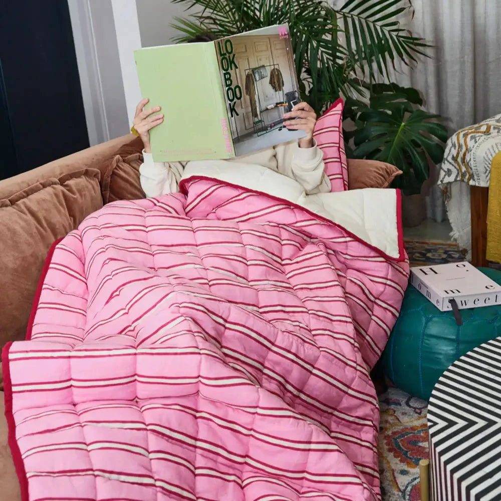 Cotton Raspberry Throw Mosey Me Raspberry Stripe Throw - Stylish & Cozy | Furniture by Design