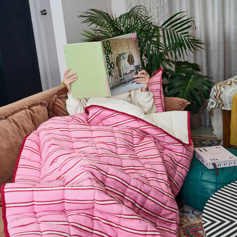 Raspberry Stripe Quilted Throw