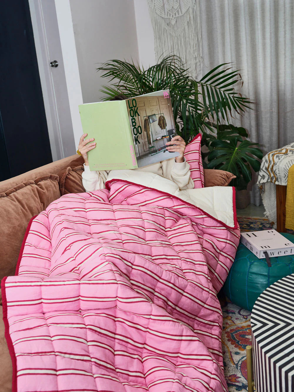 Raspberry Stripe Quilted Throw