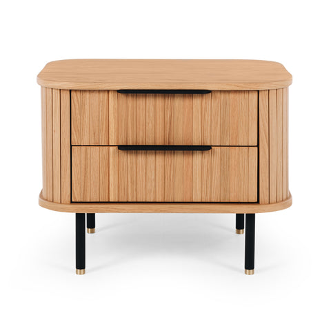 Anders natural oak bedside table, angled front view