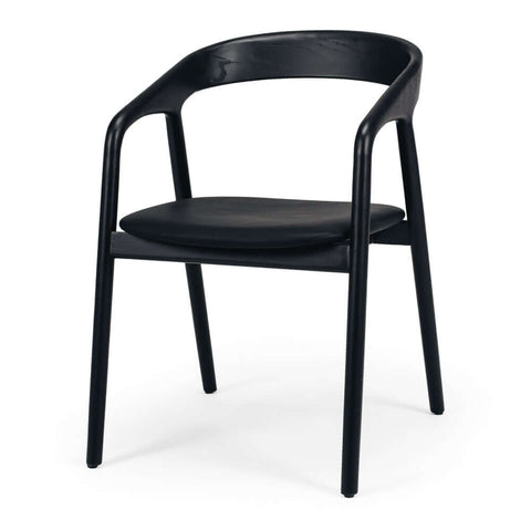 Natural oak Nora dining chair with grey fabric seat, angled front view