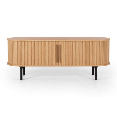 Palliser oak panelled TV Unit 1500mm with black oak legs on a white background, front view