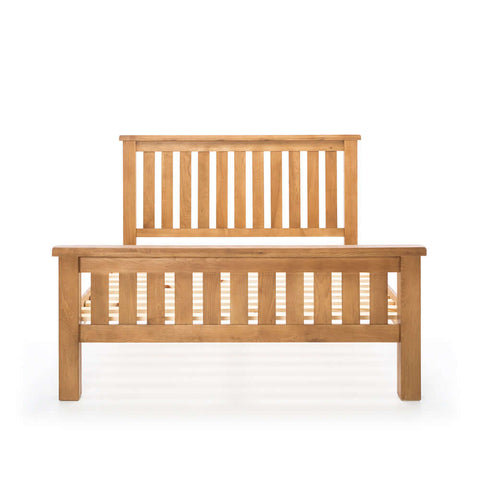Salisbury Queen oak bed, angled view