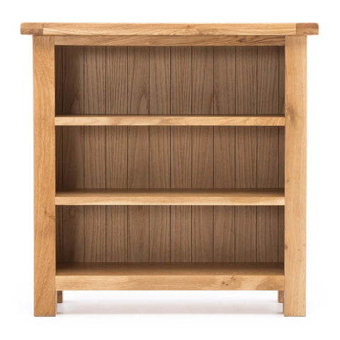 Salisbury low oak bookcase, angled view