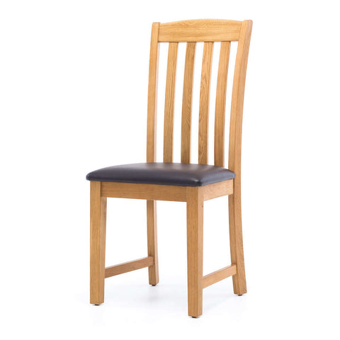 Salisbury dining chair in natural oak with a dark brown PU seat