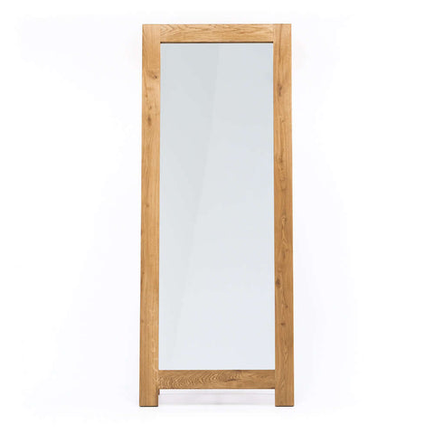 Salisbury standing oak mirror, angled view