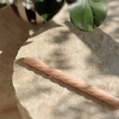 Twisted Narrow Pillar Candle - Peach / Unscented