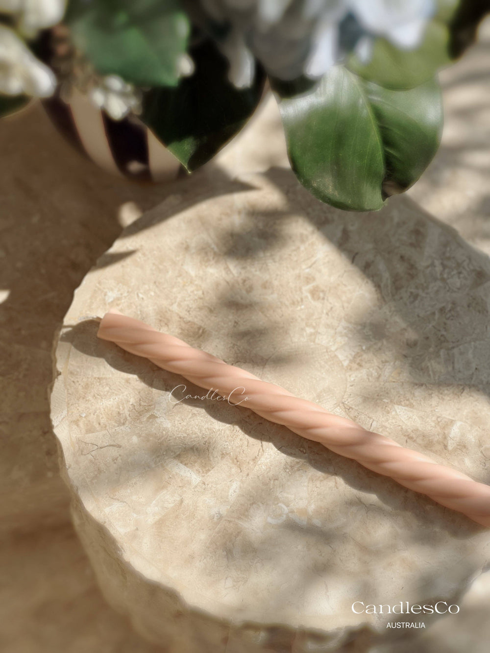 Twisted Narrow Pillar Candle - Peach / Unscented