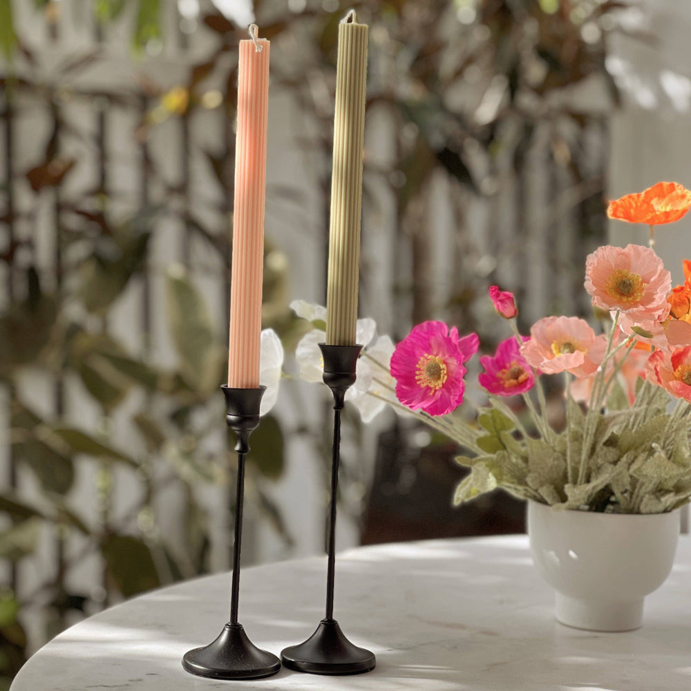 Ribbed Taper Candle - Olive / Unscented