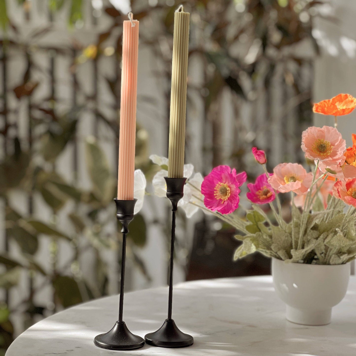 Ribbed Taper Candle - Olive / Unscented