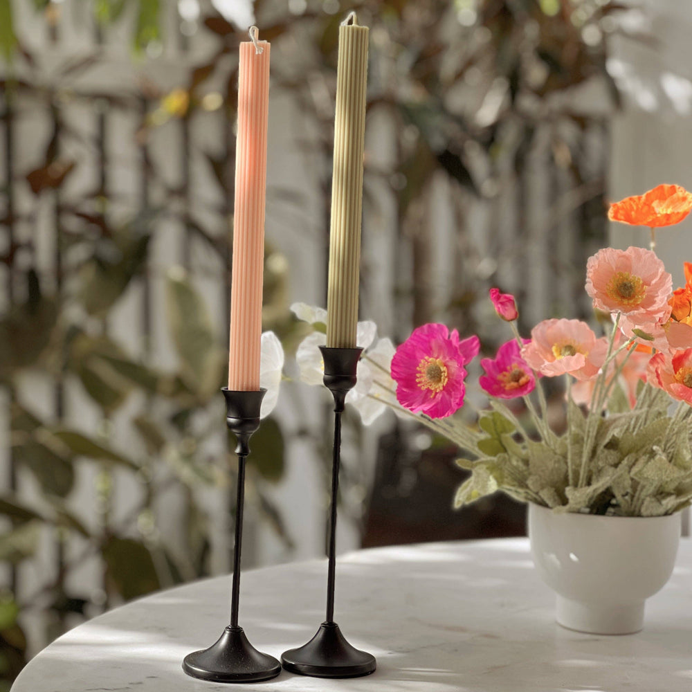 Ribbed Taper Candle - Almond / Unscented