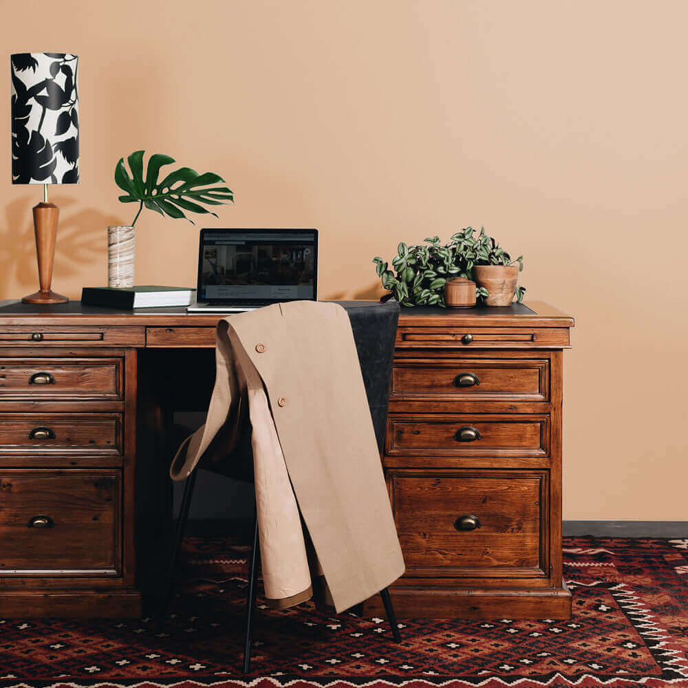 
                      
                        Irish Coast Desk in a modern office setting, highlighting sustainable 18th Century Irish carpentry with vintage salvaged timber.
                      
                    